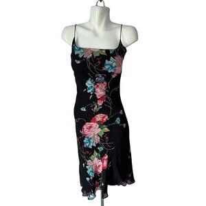 Vtg 90s Y2k Angie Dress Small Rayon Floral Strappy Sequin Slinky Womens